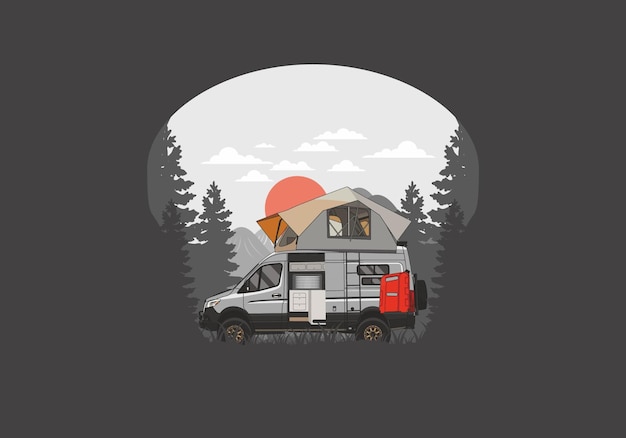 Large van with roof tent illustration design