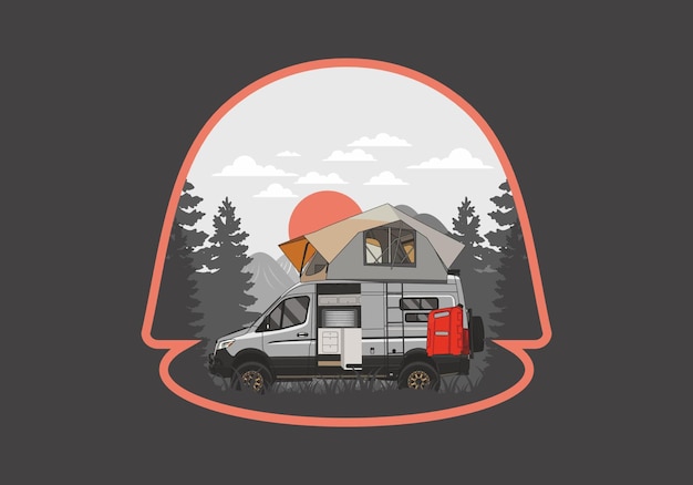 Vector large van with roof tent illustration design