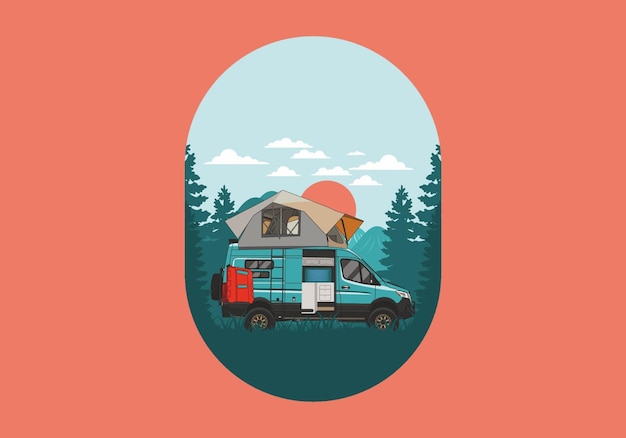 Large van with roof tent illustration design