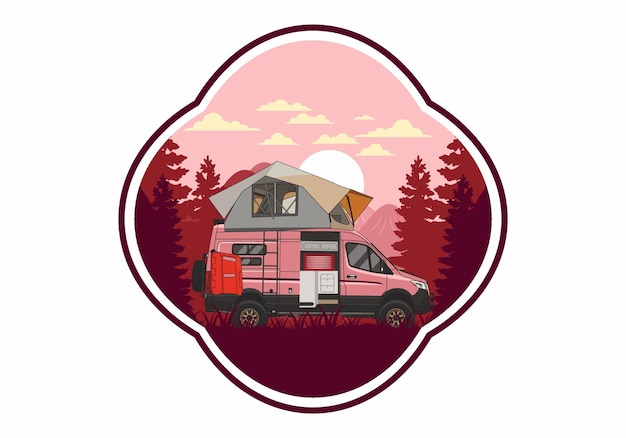 Vector large van with roof tent illustration design