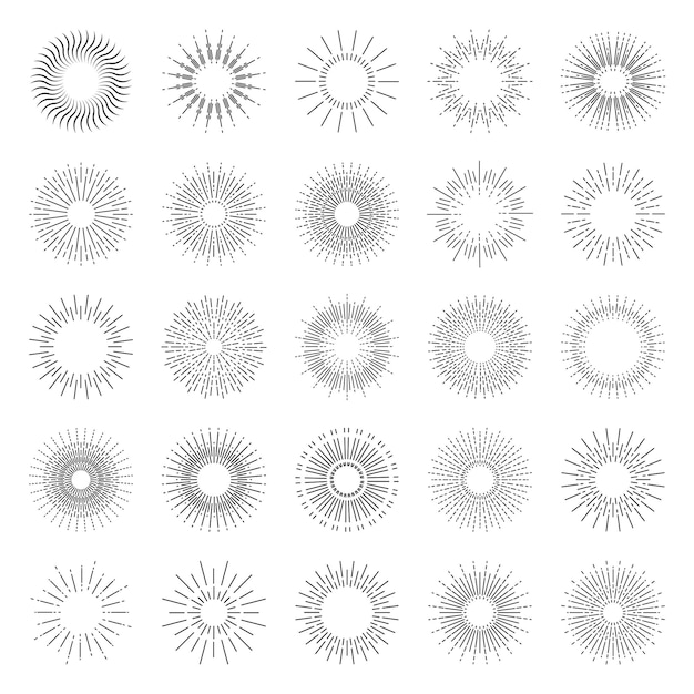 Vector large vector ray set in the style of outline for web design and internet