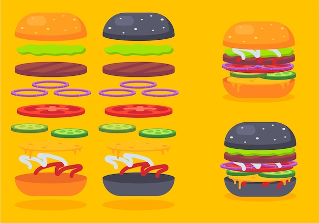 Large vector set of ingredients for creation burgers