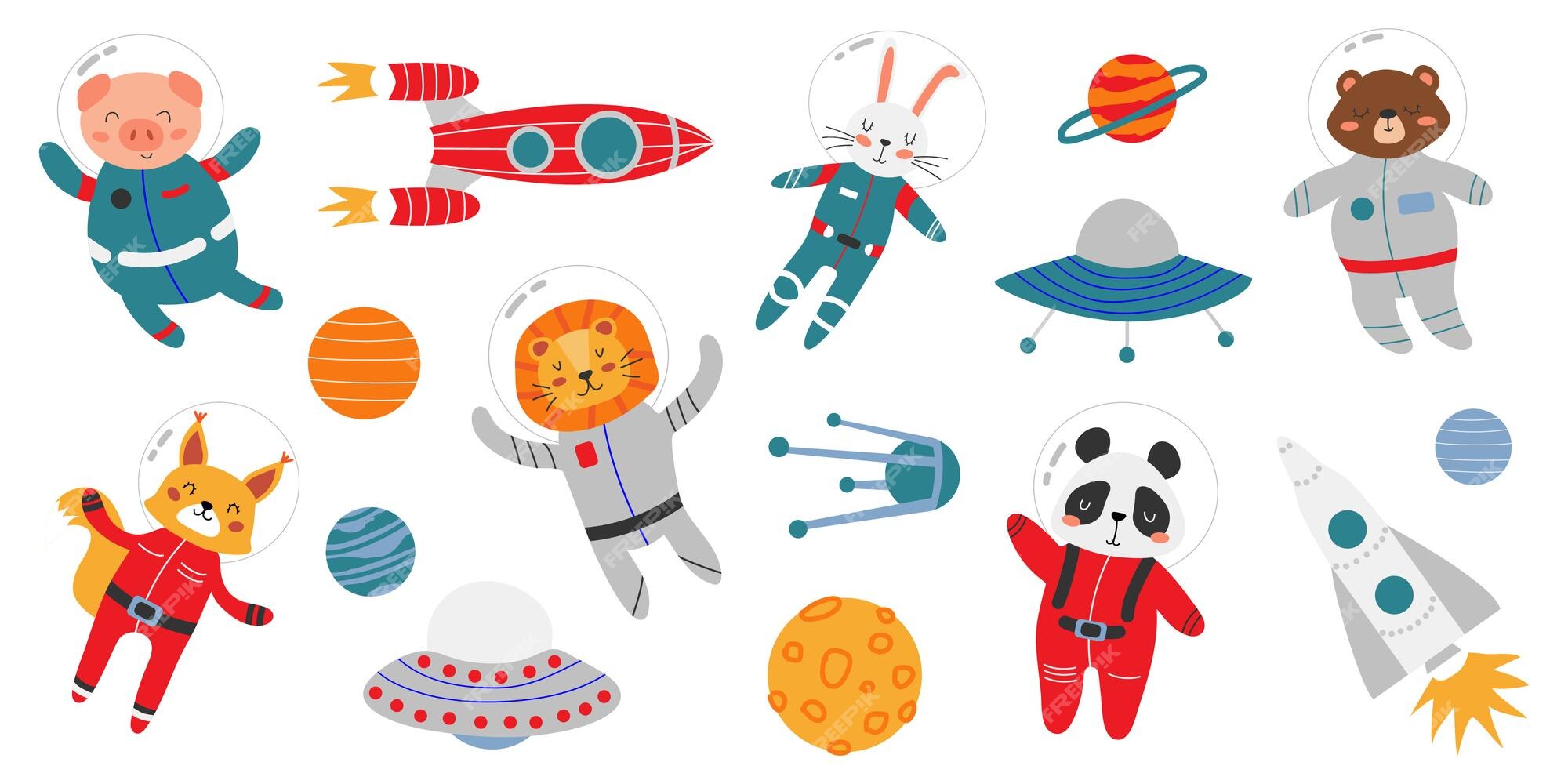 Premium Vector | Large vector set of space elements and animals cute