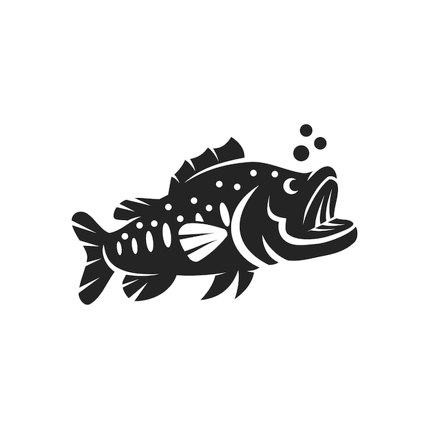 オオクチバスの魚のロゴのテンプレート分離されたブランド アイデンティティ アイコン抽象的なベクトル グラフィック