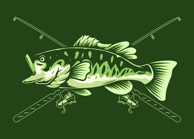 Premium Vector  Largemouth bass fish and rod illustration