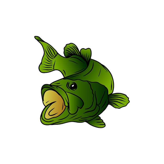 Largemouth bass vis groene kleur hand tekenen illustratie vector