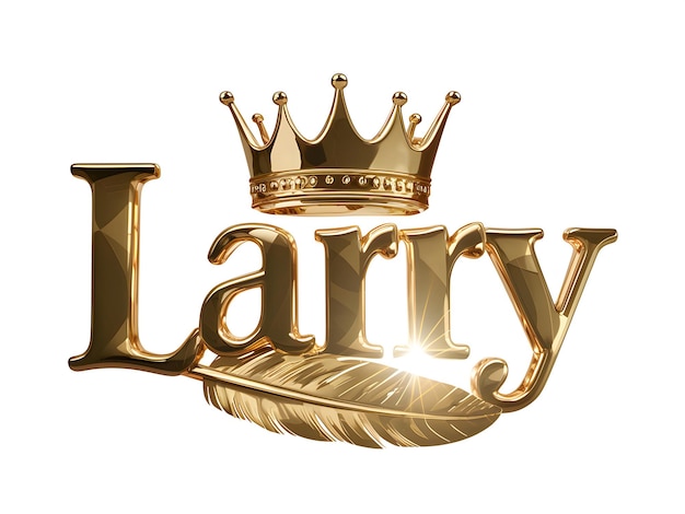 Larry Name Logo Design Larry Name in Elegant Font Gold Crown with feather Vector Format