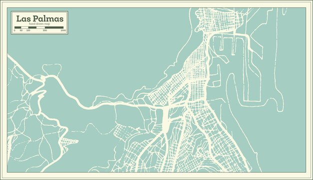 Mappa della città di las palmas in spagna in stile retrò. mappa di contorno. illustrazione di vettore.