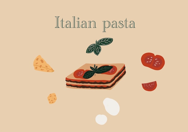 Lasagna tasty set of traditional Italian food