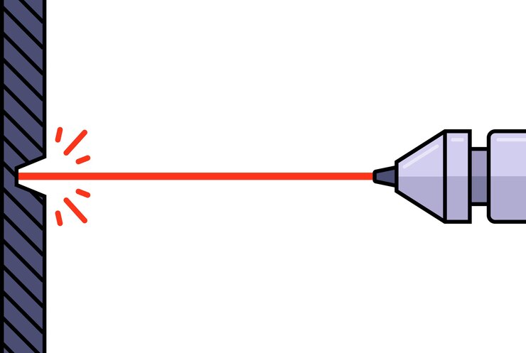 Vector the laser beam burns out on the iron plate scientific instrument for physics flat vector illustration