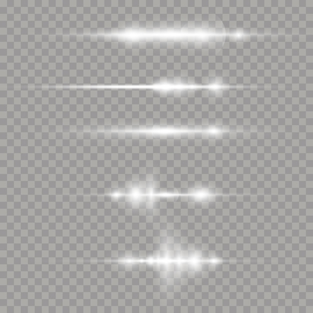 laser beams, horizontal light rays. beautiful light flares. white glowing light explodes on a transparent background.