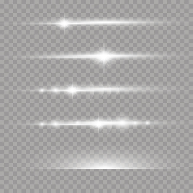 Laser beams, horizontal light rays set of white lens flares