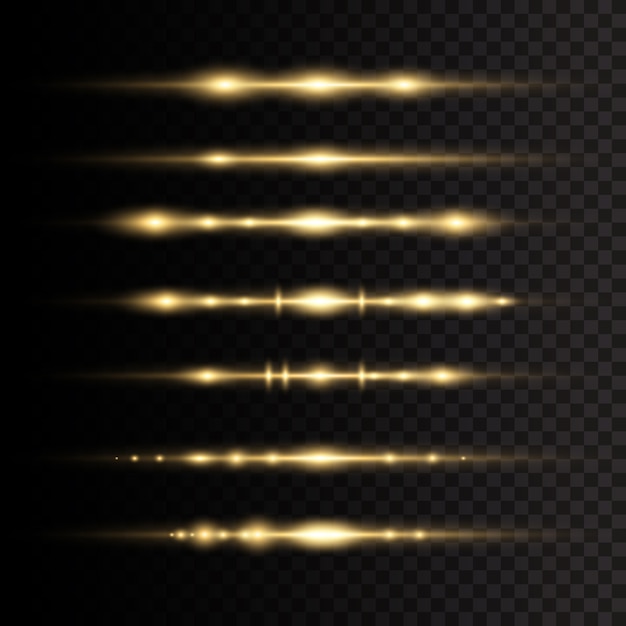 Laser beams horizontal light rays. Yellow glowing light explodes on a transparent background. Sun rays. Beautiful light flares.  illustration,  .