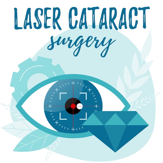 Vector laser cataract surgery illustration refractive lens exchange concept