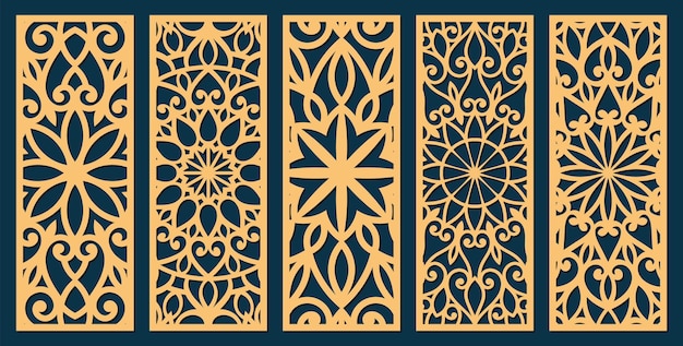 Vector laser cut cabinet fretwork perforated panel in arabic style ornamental panels template set