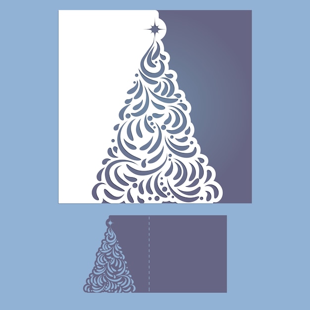 Laser cut christmas card cutting template with christmas tree.