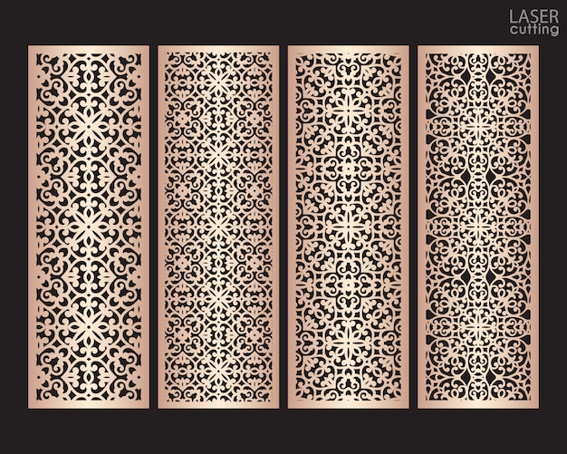 Laser cut decorative lace borders patterns. set of bookmarks templates. cabinet fretwork panel. lasercut metal screen. wood carving.