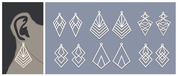 Laser cut earrings template set of boho geometric shapes