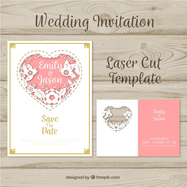 Vector laser cut invitation for wedding with a heart