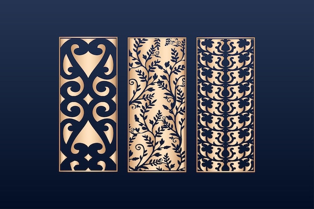 Laser cut ornamental panel templates set decorative lace borders patterns vector decorative elements