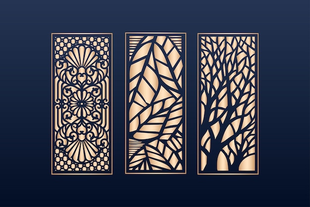 Laser cut ornamental panel templates set decorative lace borders patterns vector ISLAMIC