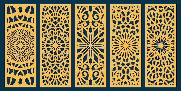 Laser cut ornamental panels set ratio 12 Template for wedding invitation or greeting card