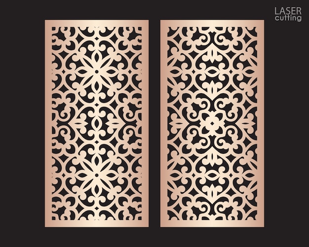 Laser cut ornamental panels set with pattern, template for cutting.   Metal design, wood carving.