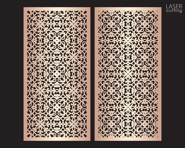 Vector laser cut ornamental panels set with pattern, template for cutting.   metal design, wood carving.