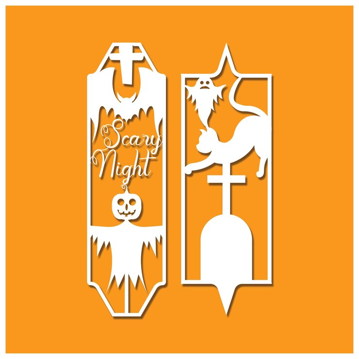 वेक्टर laser cut panel set with halloween bookmark design,