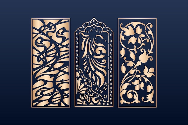 Laser cut panel template set with islamic pattern Laser cutting elements with islamic pattern Laser