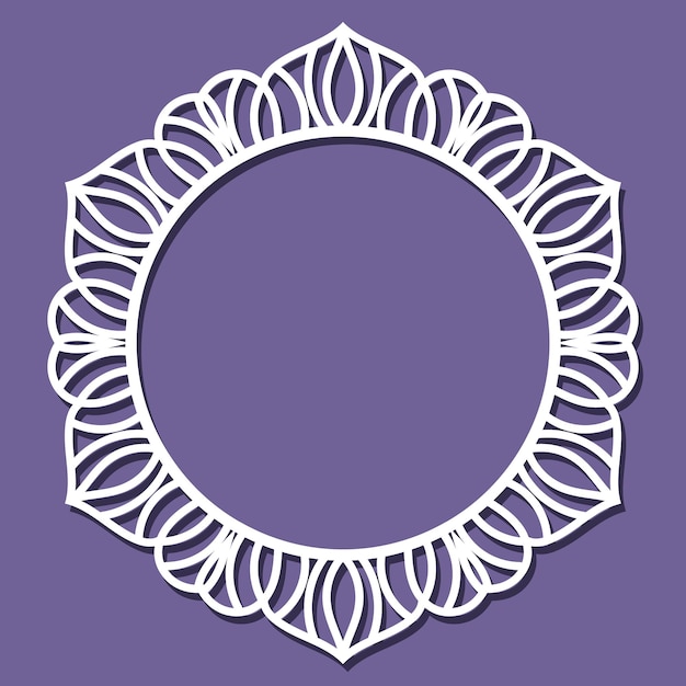 Laser cut paper lace frame, vector illustration. Ornamental cutout photo frame with pattern