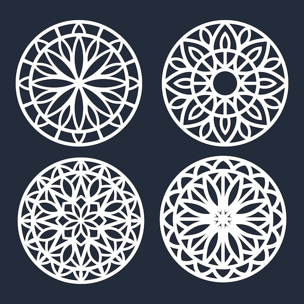 Laser cut round patterned templates set. Coasters  collection