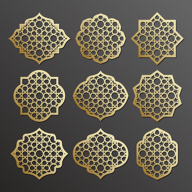 Laser cut set of design elements with arabic pattern ornate decor vector