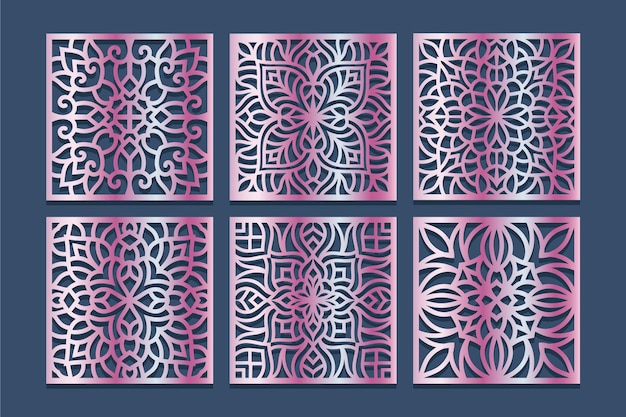 Laser cut square patterned templates set. coasters for drink collection with abstract ornament.