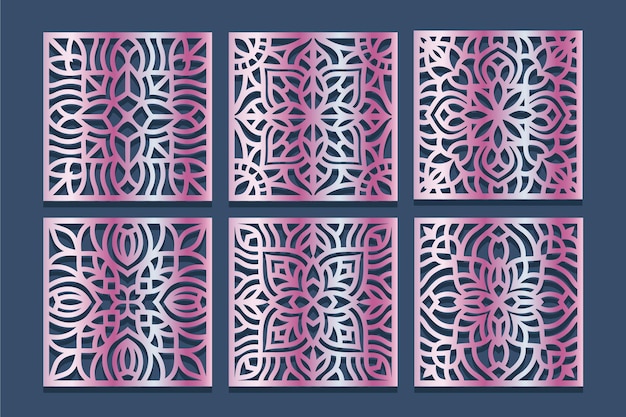 Laser cut Square patterned templates set. Coasters for drink collection with abstract ornament.