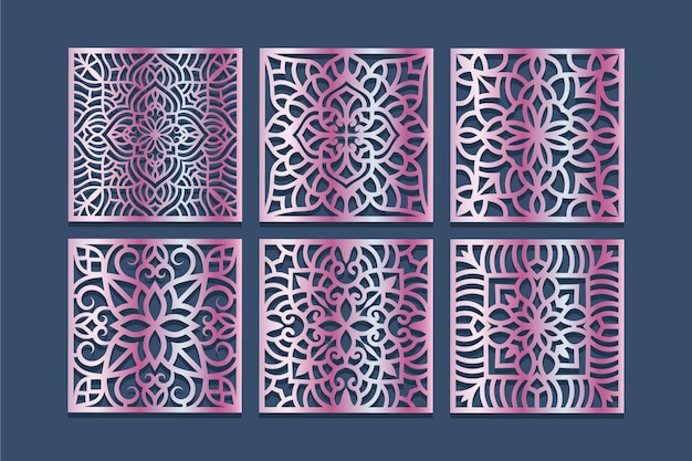 Laser cut Square patterned templates set. Coasters for drink collection with abstract ornament.