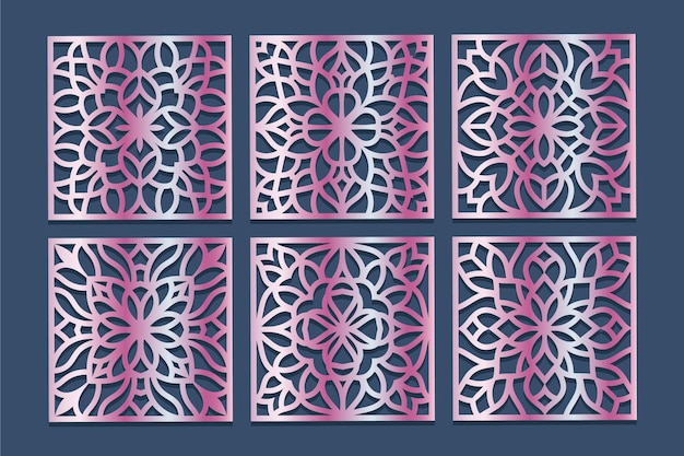 Laser cut Square patterned templates set. Coasters for drink collection with abstract ornament.