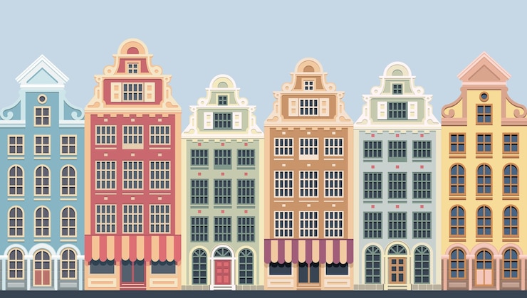 Vector laser cutting amsterdam style house silhouette of a building of typical dutch canal view at netherl