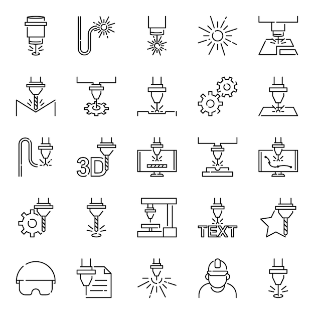 Laser cutting icon pack, with outline icon style