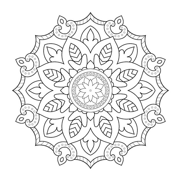 Laser cutting mandala with detailed floral line art ornamental pattern black and white coloring page