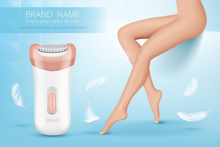 Vector laser depilation. woman leg hair removal procedure healthy skin beauty skin advertising poster. illustration depilation beauty, cosmetology procedure