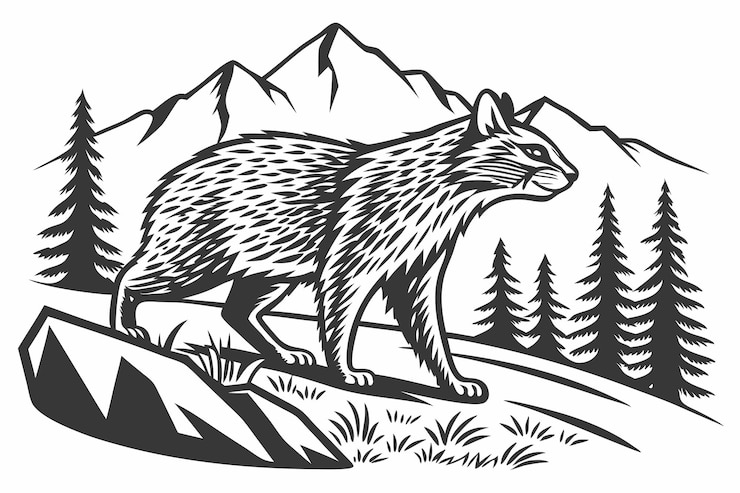 Vector laser engraving wildlife animal black on white forest mountain white background f