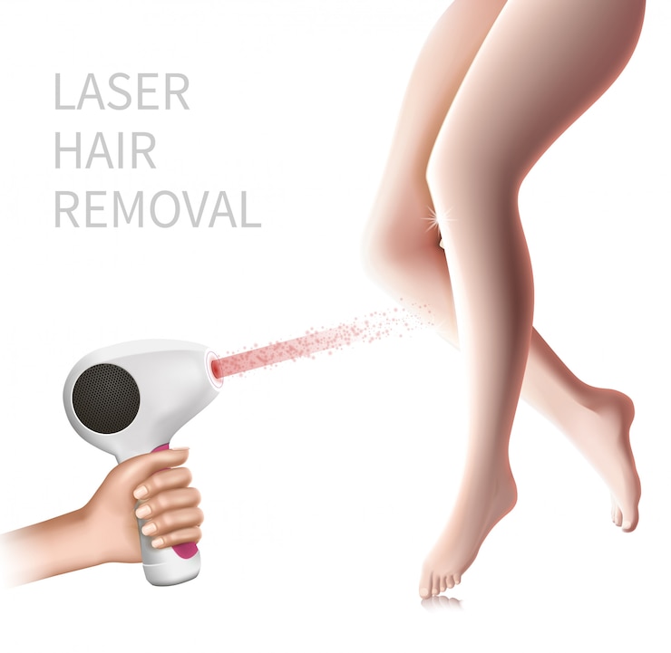 Vector laser epilator hair removal. smooth woman legs