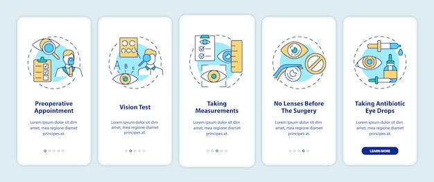 레이저 눈 수술 준비 온보딩 모바일 앱 페이지 화면