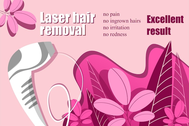 Vector laser hair removal advertising banner with leaves skin care mockup ingrown hair painless procedure