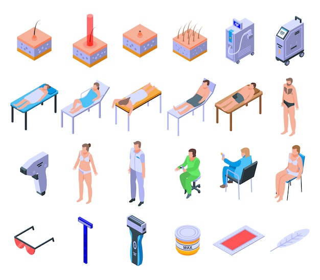 Laser hair removal icons set