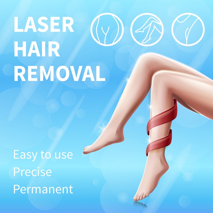 Vector laser hair removal square banner with female legs
