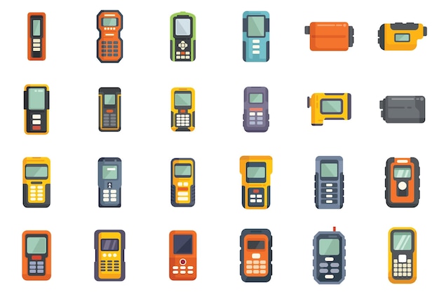 Laser meter icons set flat vector Level distance