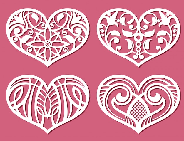 Vector laser printing romantic lacy wedding hearts