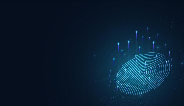 Laser scanning of fingerprint of digital biometric security technology Low poly wire outline